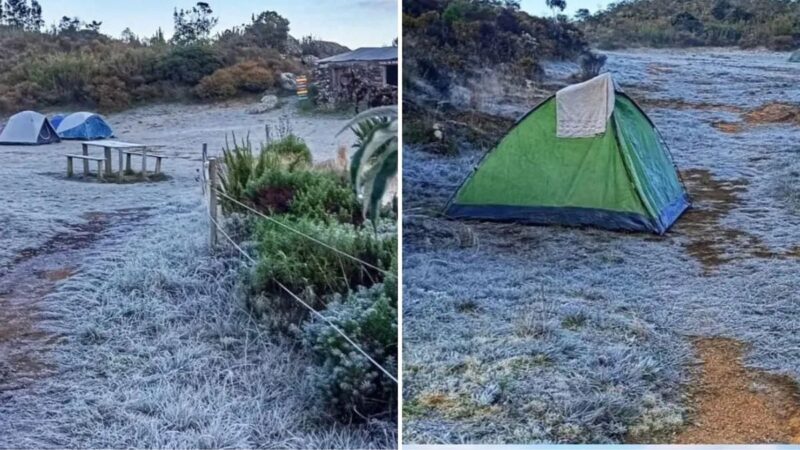 Parque do Caparaó registra 0ºC e se transforma em cenário de inverno entre ES e MG